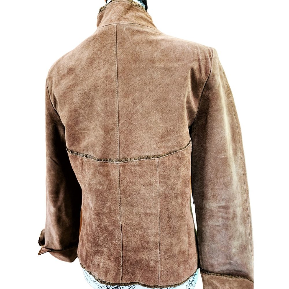 NEW DIRECTIONS Genuine Leather Chocolate Brown Suede Jacket Petite Small - Picture 4 of 9